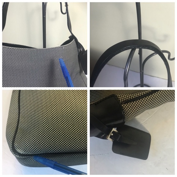 Bally Shoulder Hobo Bag Leather Tweed Canvas Logo FOB Tag Italy Tote Purse Silvr - Picture 12 of 16